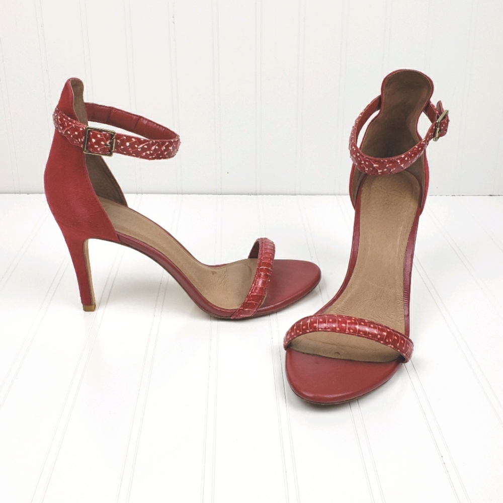 Joie red leather polka dot Roxie heeled sandal